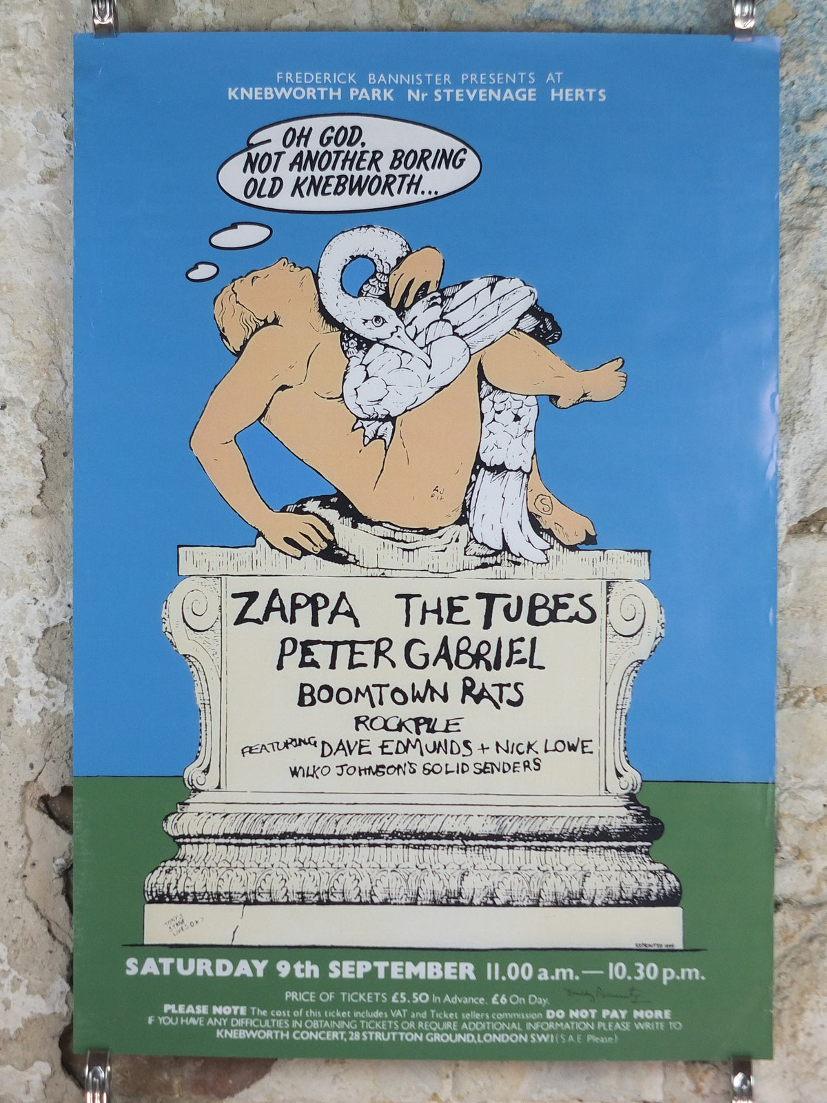 1978 Knebworth Park Concert Poster, Not another boring Knebworth, Signed by Freddy Bannister, 1999 reprint, Psychedelic rock music, wall art