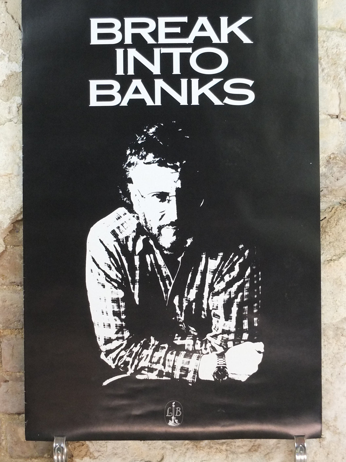1999 Iain Banks Poster, The Business, "Break into Banks", double sided, narrow and monochrome, wall art retro decor