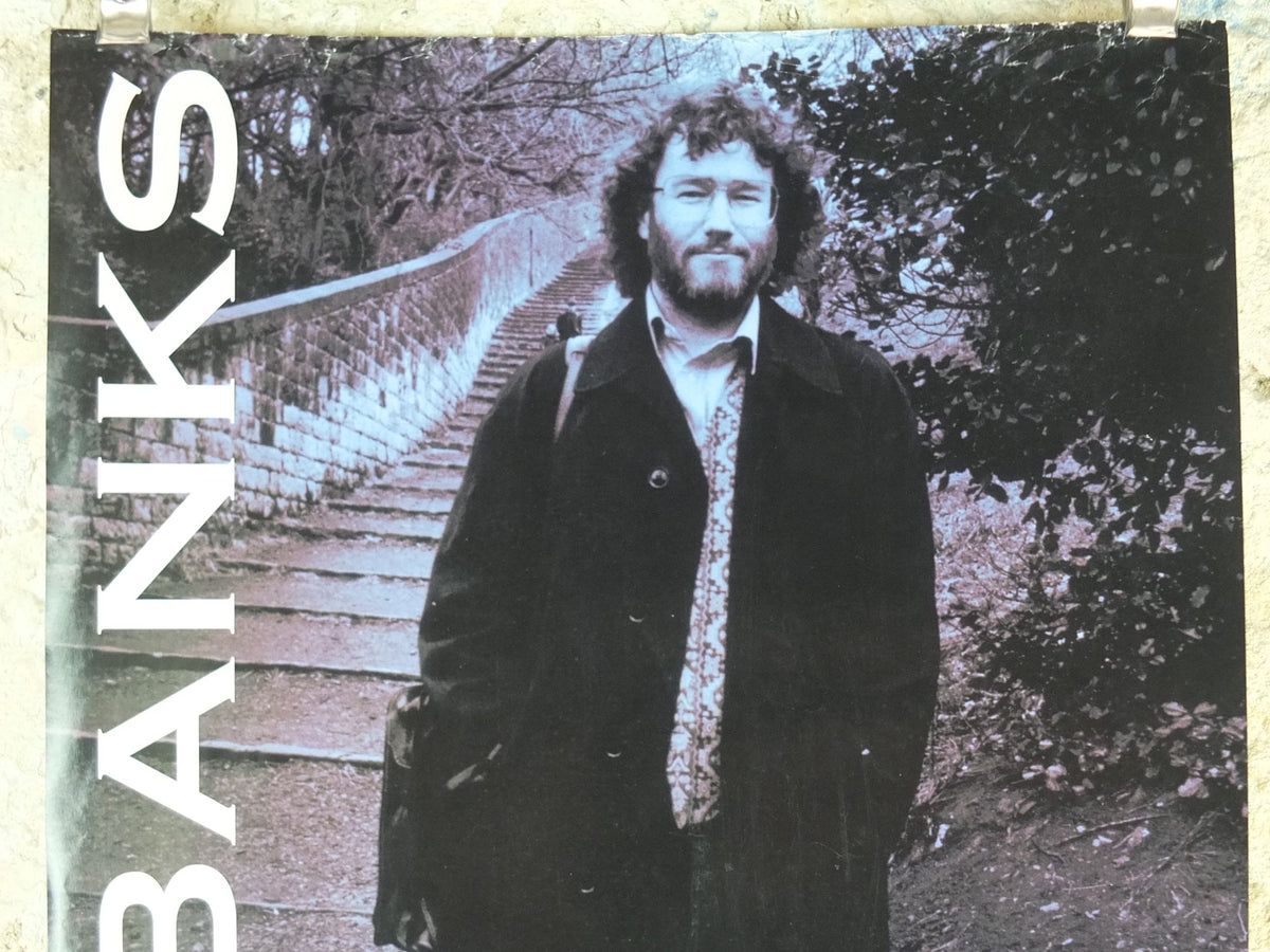 1995 Iain Banks Poster, a portrait of the author promoting Whit, Isis amongst the unsaved, monochrome, wall art retro decor
