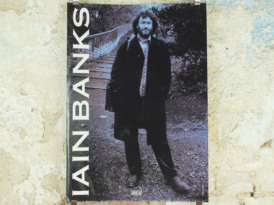 1995 Iain Banks Poster, a portrait of the author promoting Whit, Isis amongst the unsaved, monochrome, wall art retro decor