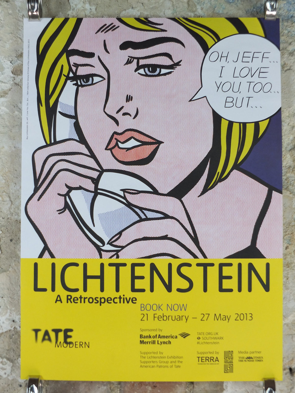 2013 Roy Lichtenstein Poster, Oh Jeff I love you too 1964, Tate Modern, London, Pop Art artist gallery exhibition, wall art decor