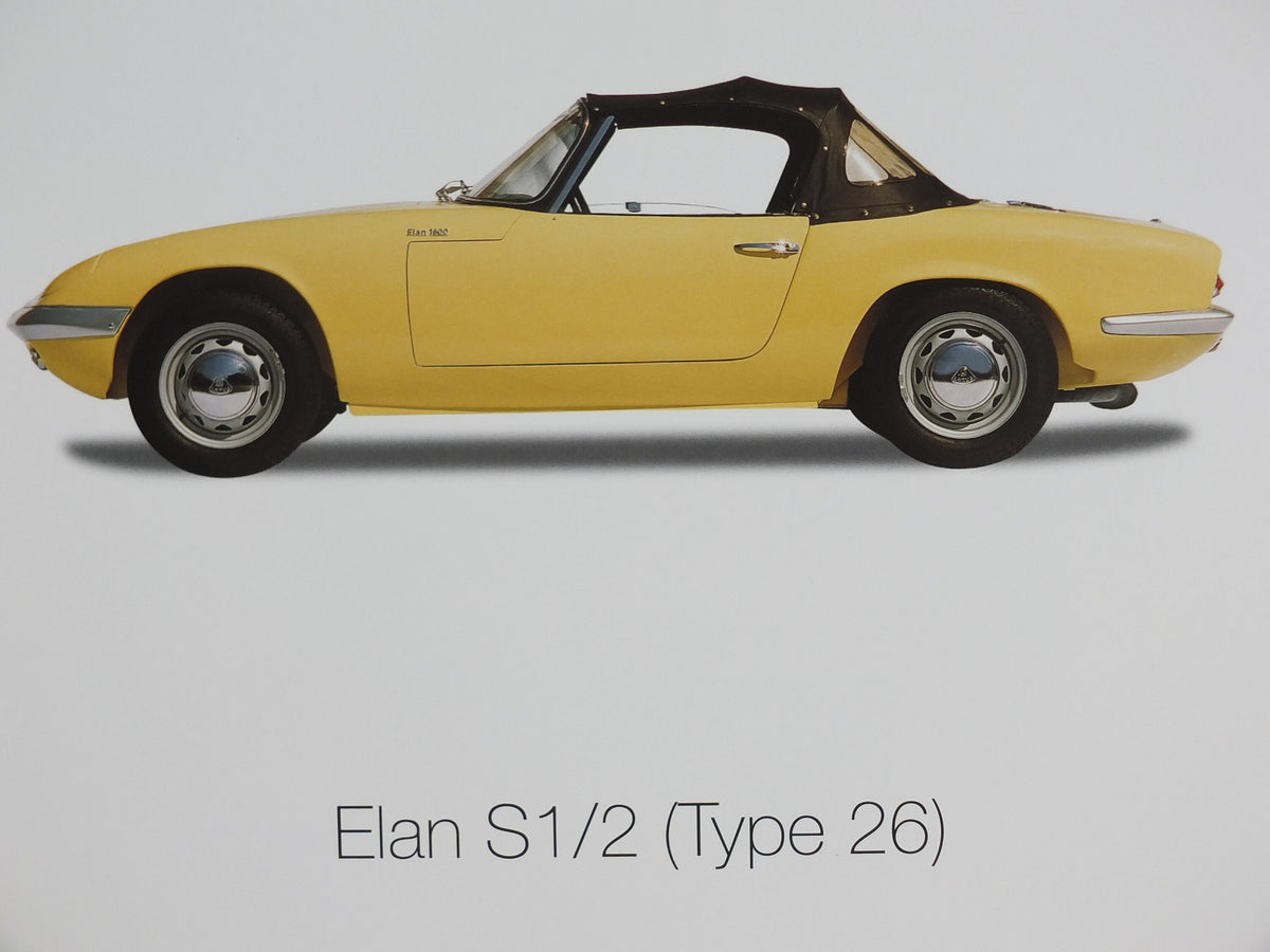 2000s Lotus Poster, showing sports cars Seven, Elite, Elan S1/2 hung in dealer showroom, Group Lotus sports, wall art decor