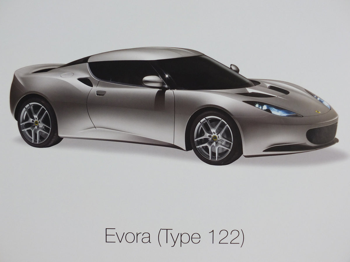 2000s Lotus Poster, showing the sports cars 2 Eleven, Exige S 2010 MY, Evora hung in dealer showroom, Group Lotus sports, wall art decor