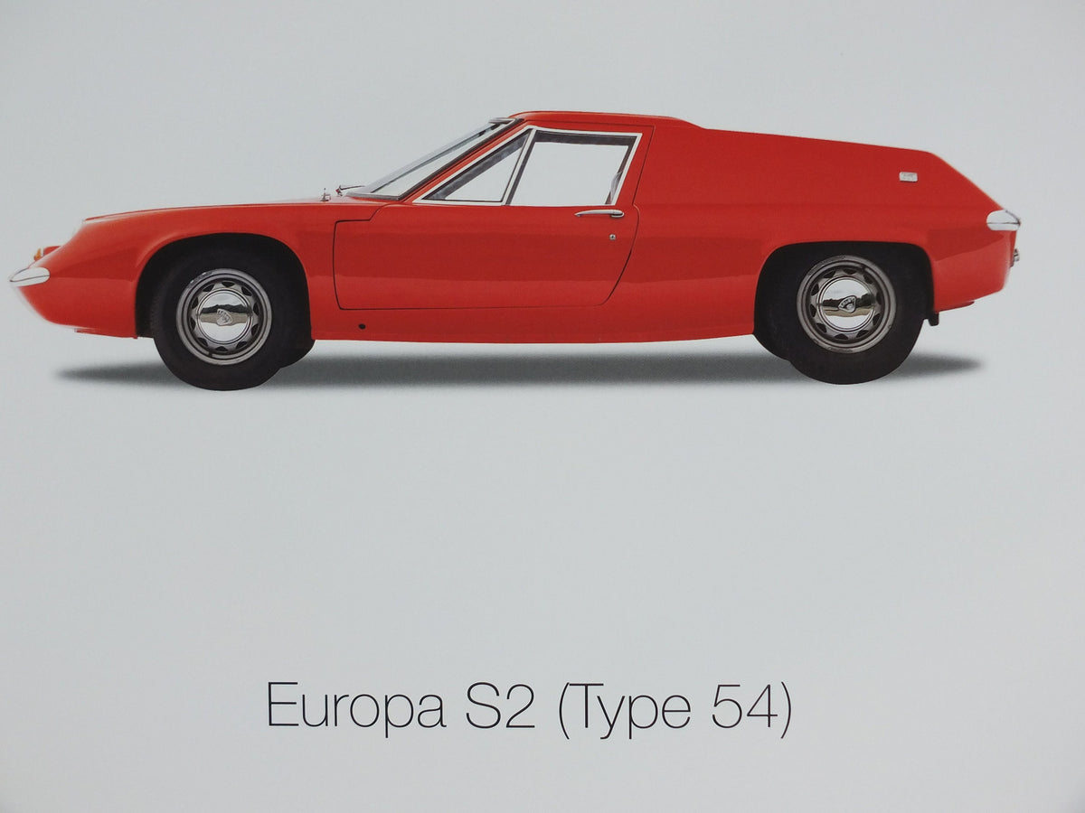 2000s Lotus Poster, showing sports cars Elan Coupe, Europa S2, Elan +2, hung in dealer showroom, Group Lotus sports, wall art decor
