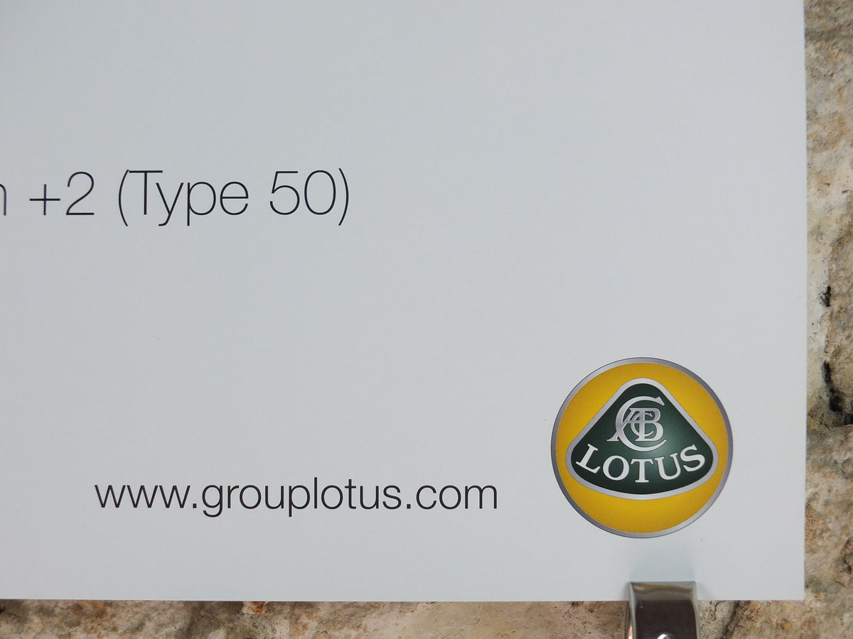 2000s Lotus Poster, showing sports cars Elan Coupe, Europa S2, Elan +2, hung in dealer showroom, Group Lotus sports, wall art decor