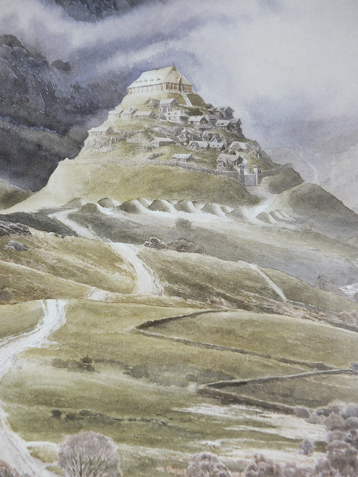 2002 Edoras the Golden Hall Poster, by Alan Lee, Vintage JRR Tolkien Lord of the Rings, Rohan, Two Towers, illustration print wall art decor