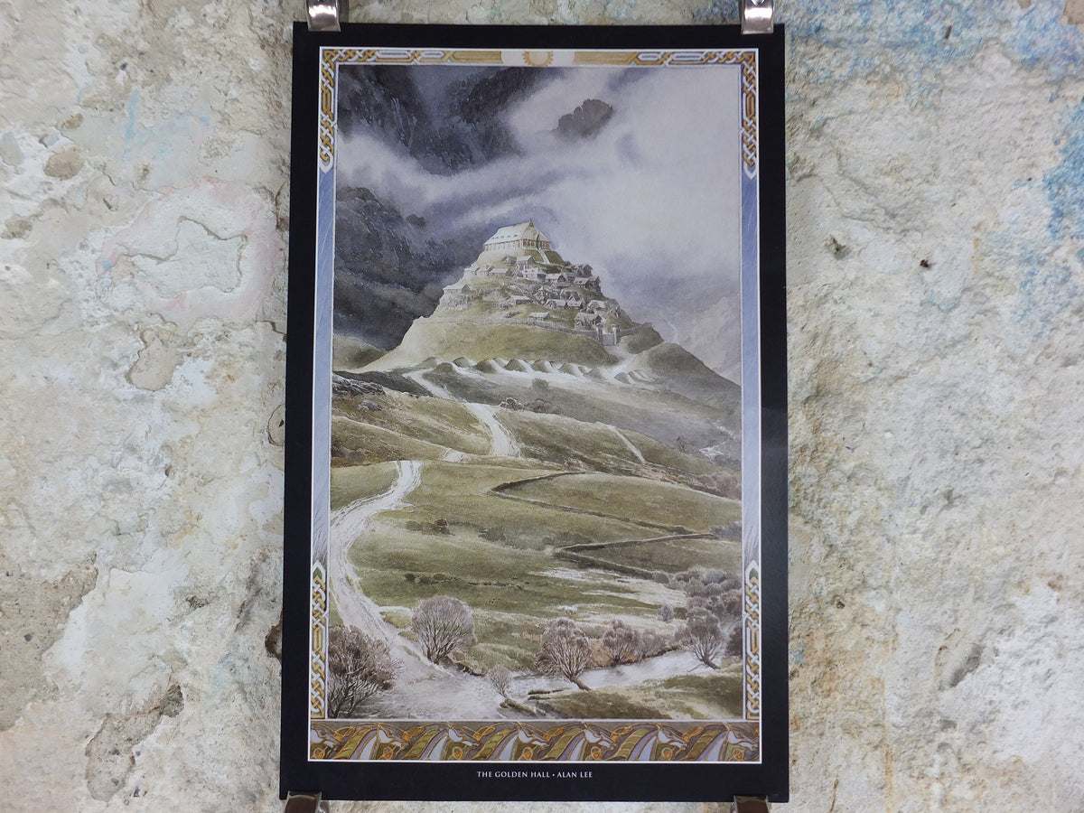 2002 Edoras the Golden Hall Poster, by Alan Lee, Vintage JRR Tolkien Lord of the Rings, Rohan, Two Towers, illustration print wall art decor