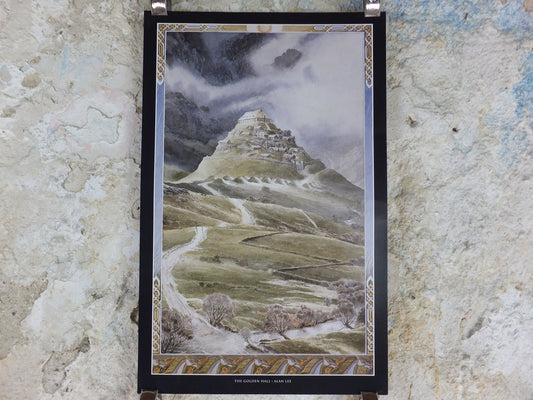2002 Edoras the Golden Hall Poster, by Alan Lee, Vintage JRR Tolkien Lord of the Rings, Rohan, Two Towers, illustration print wall art decor