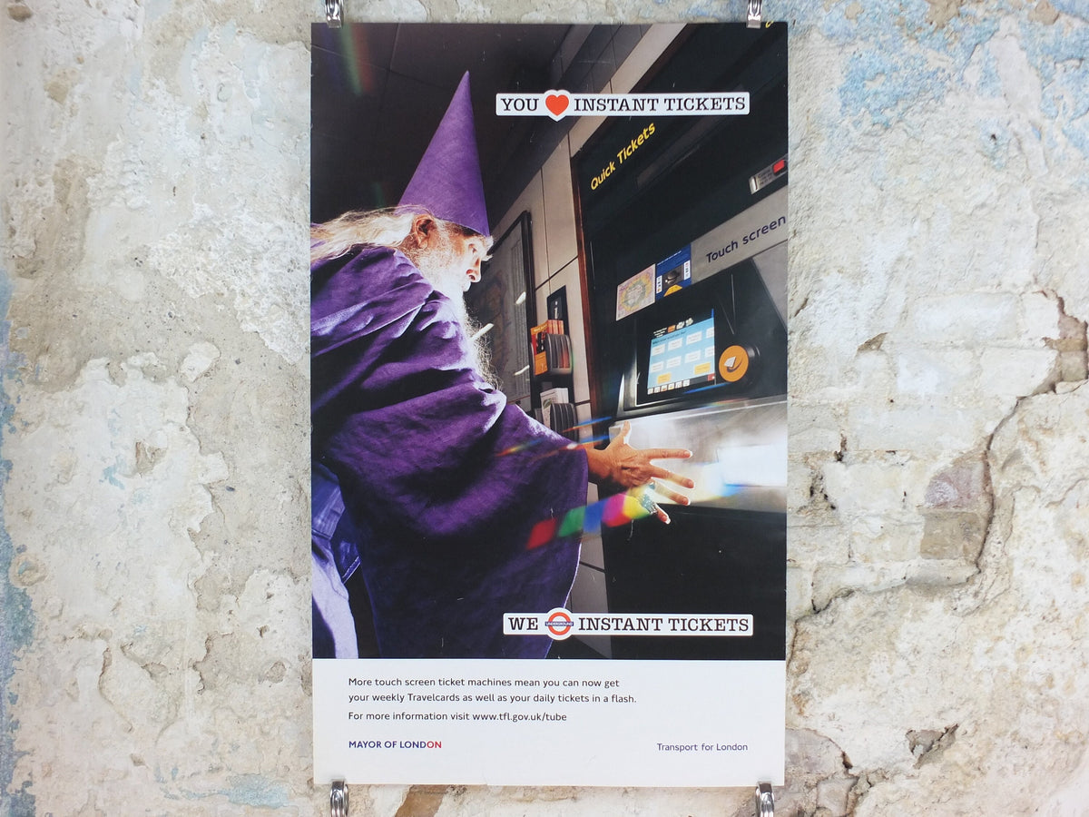 2003 Tube London Underground Poster, Wizard with an Oyster card, authentic London history, travel history, wall art decora