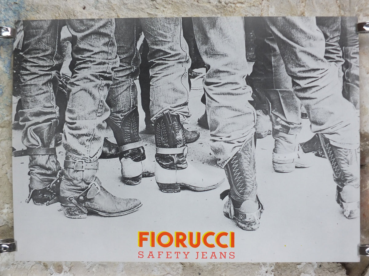 1980s Fiorucci rare Poster, Cowboys in Cowboy boots, Italian fashion label, Safety Jeans,  advertising retro wall art decor