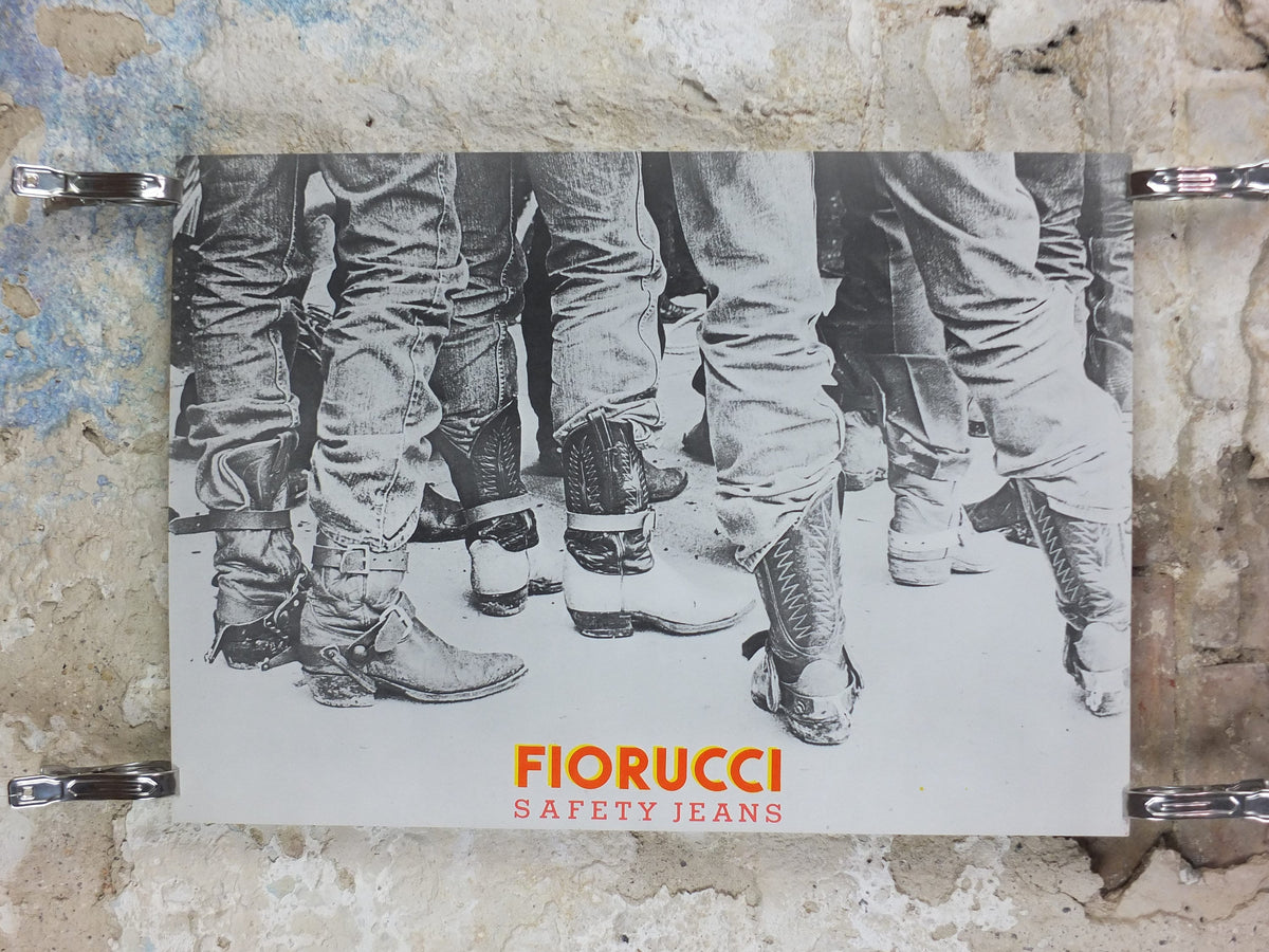 1980s Fiorucci rare Poster, Cowboys in Cowboy boots, Rodeo, Italian fashion label, Safety Jeans, advertising retro wall art decor