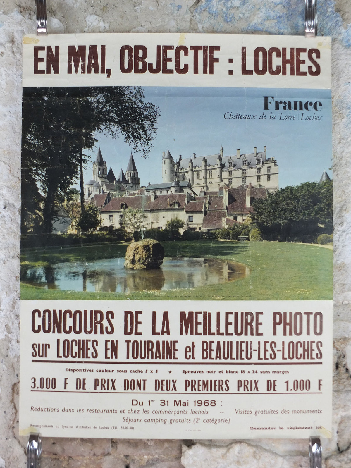 1968 Loire Valley Travel Poster, "Château de Loches" photography competition, travel tourism, wall art decor