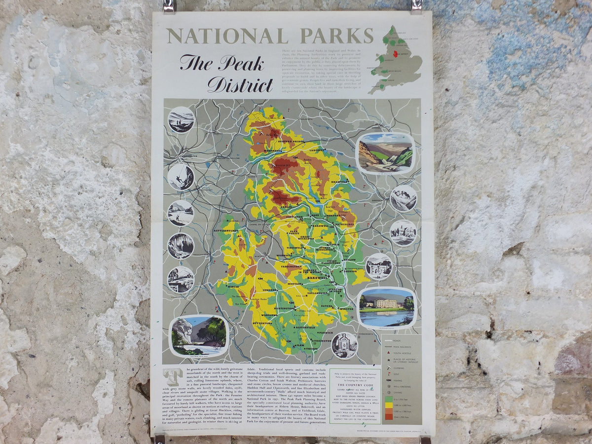 1968 Peak District Poster, National Parks, Pennines, Bakewell, Pennine Hills, Travel and Tourism, walking trail, wall art decor