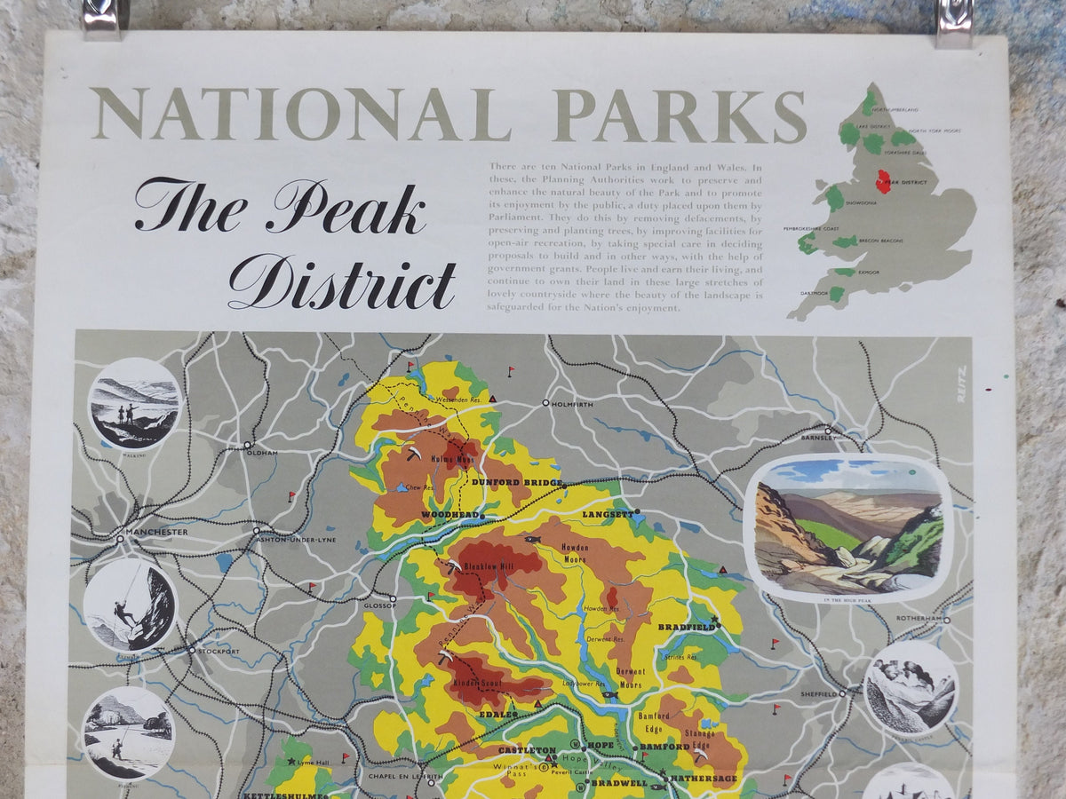 1968 Peak District Poster, National Parks, Pennines, Bakewell, Pennine Hills, Travel and Tourism, walking trail, wall art decor