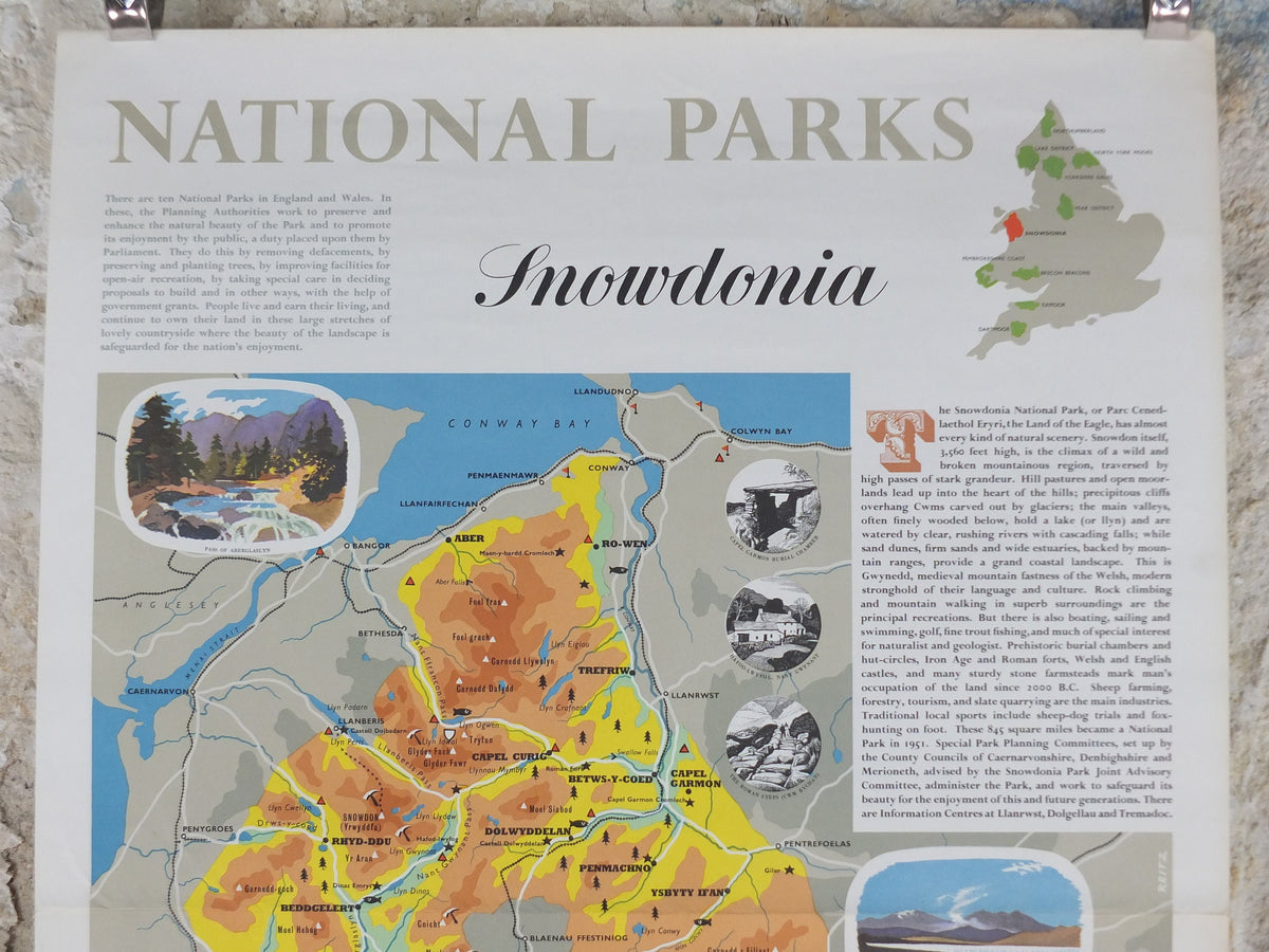1963 Snowdonia Poster, National Parks, Mt Snowdon, Land of the Eagles, Travel and Tourism, walking trail, wall art decor