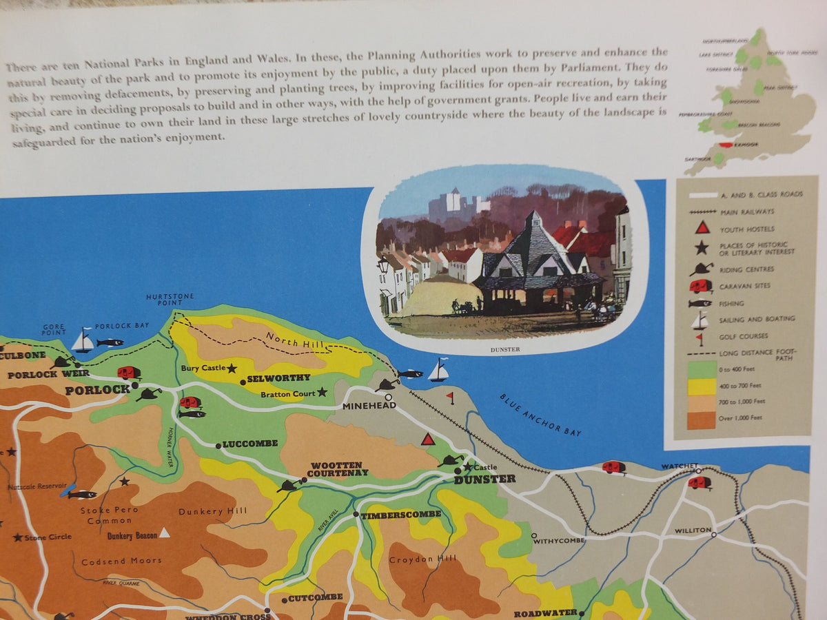 1965 Exmoor Poster, National Parks, west Somerset and north Devon, Travel and Tourism, walking trail, wall art decor