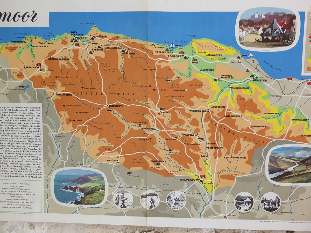 1965 Exmoor Poster, National Parks, west Somerset and north Devon, Travel and Tourism, walking trail, wall art decor