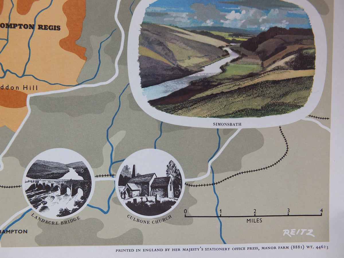1965 Exmoor Poster, National Parks, west Somerset and north Devon, Travel and Tourism, walking trail, wall art decor