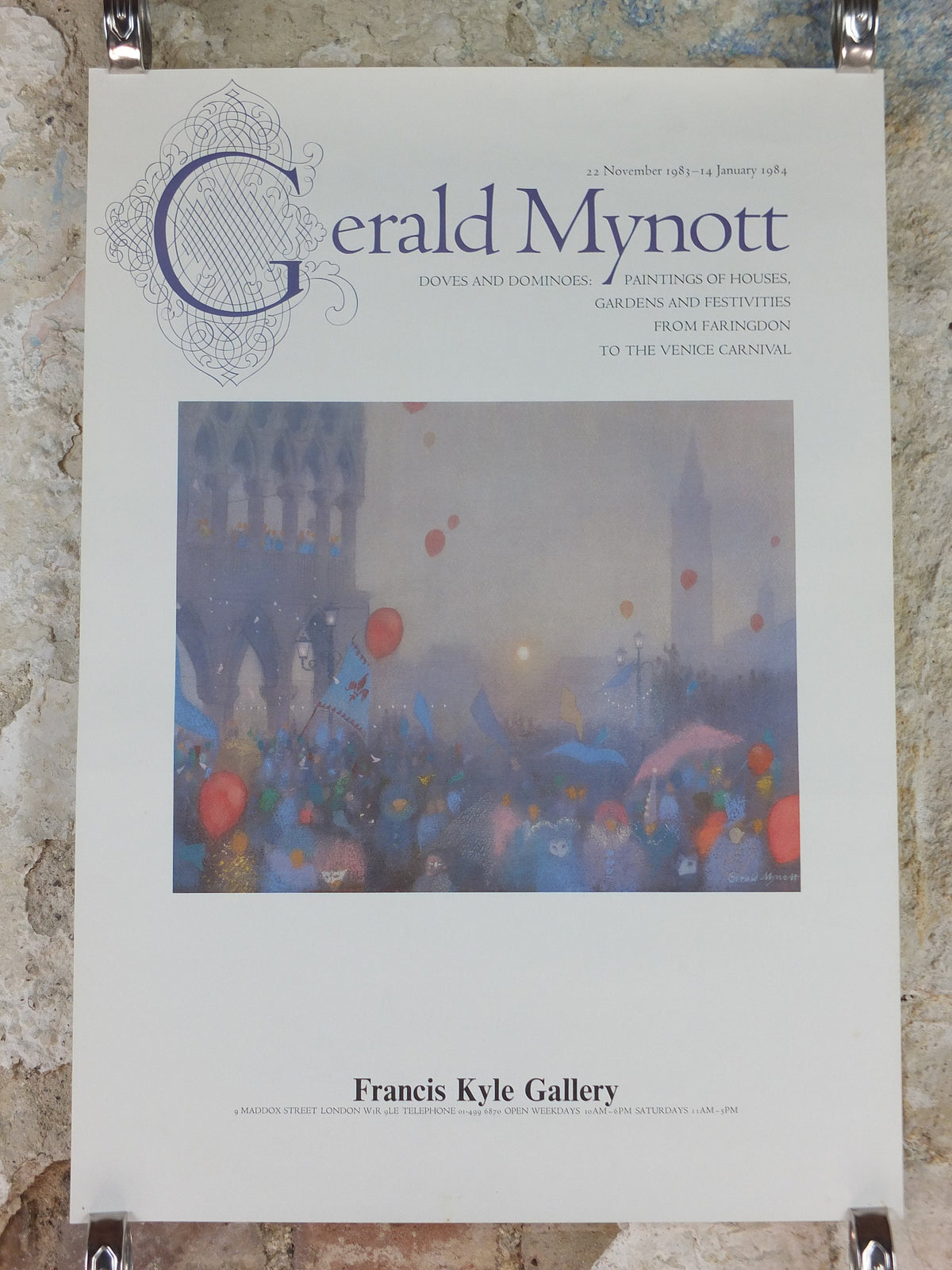 1984 Gerald Mynott Poster, The Venice Carnival, Francis Kyle Gallery, London, gallery exhibition wall art decor