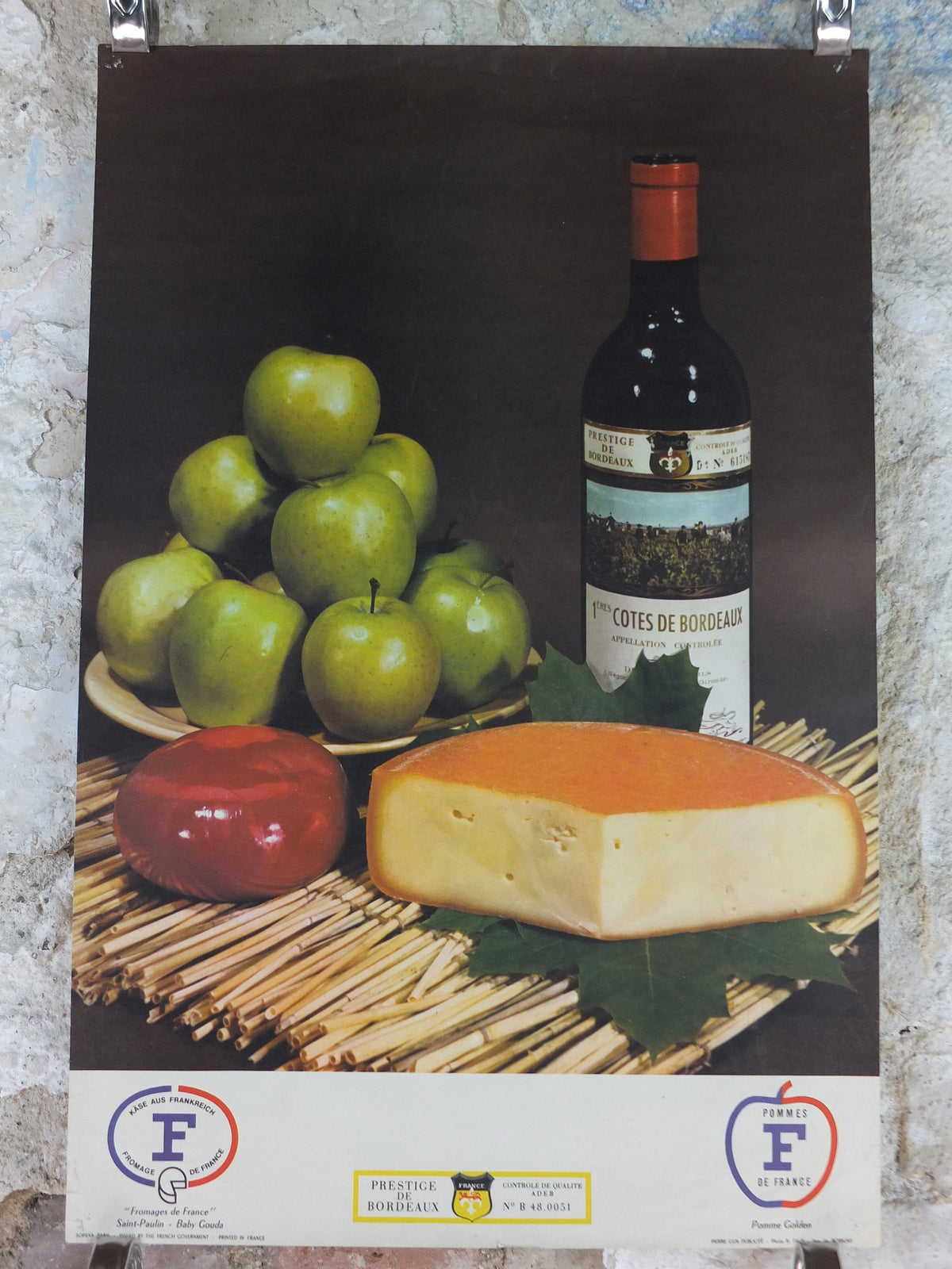 1960s Cheeses of France Poster, Baby Gouda, "Fromages de France", cheesemaking, viticulture, kitchenalia wall art decor