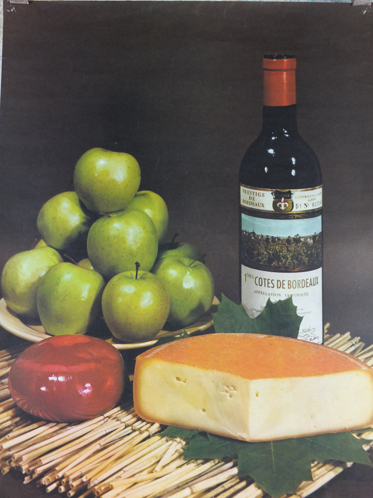 1960s Cheeses of France Poster, Baby Gouda, "Fromages de France", cheesemaking, viticulture, kitchenalia wall art decor