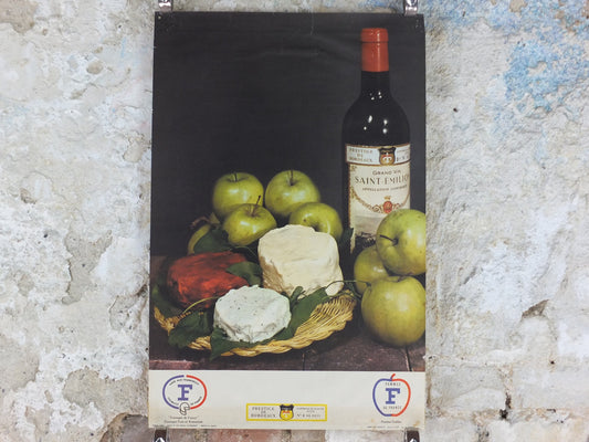 1960s Cheeses of France Poster, soft cheeses with apples, "Fromages de France", cheesemaking, viticulture, kitchenalia wall art decor