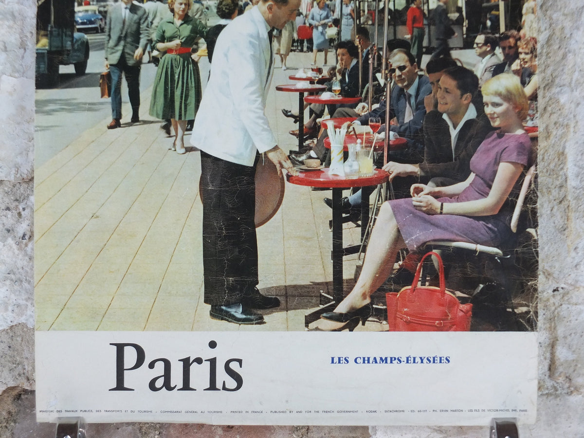 1960s Champ de Elysees Paris Poster, Arc de Triomphe, France, travel wall art decor