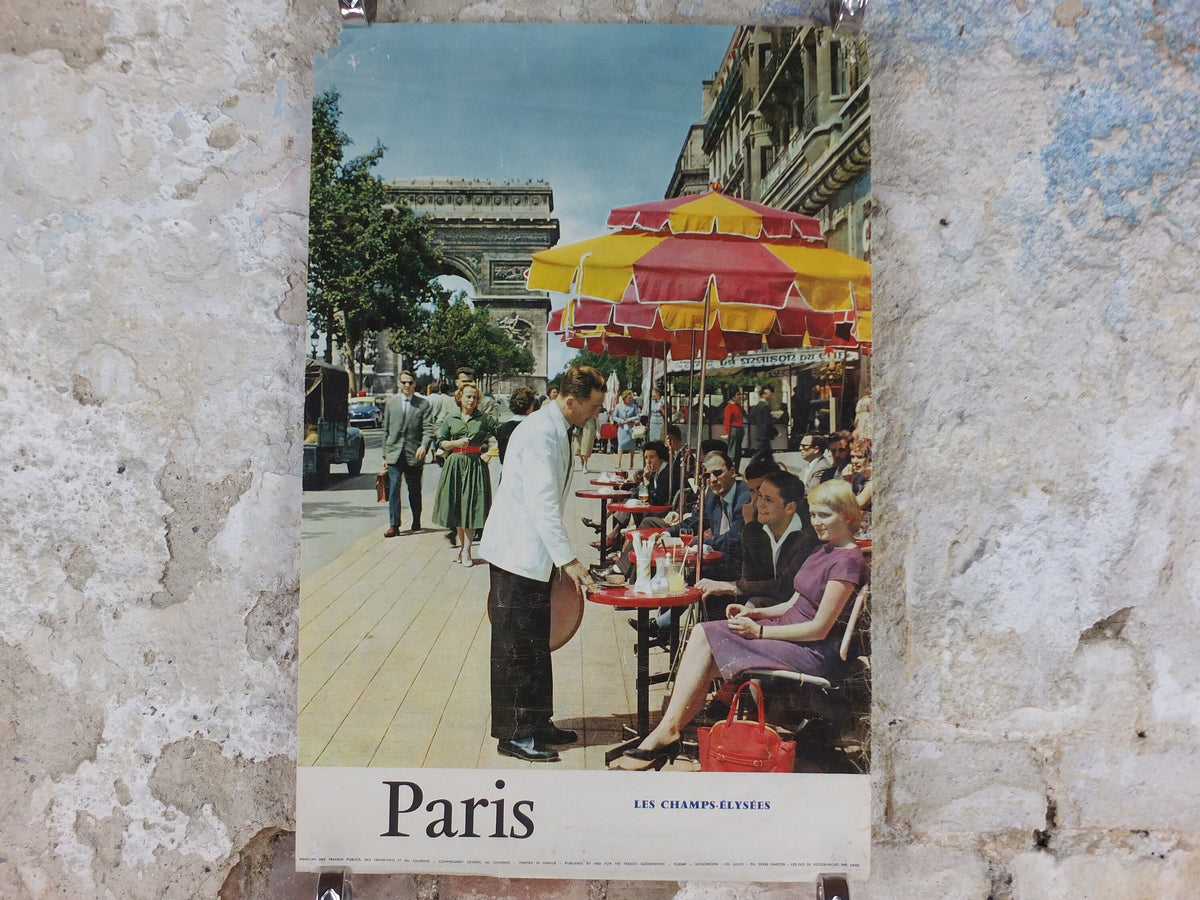 1960s Champ de Elysees Paris Poster, Arc de Triomphe, France, travel wall art decor