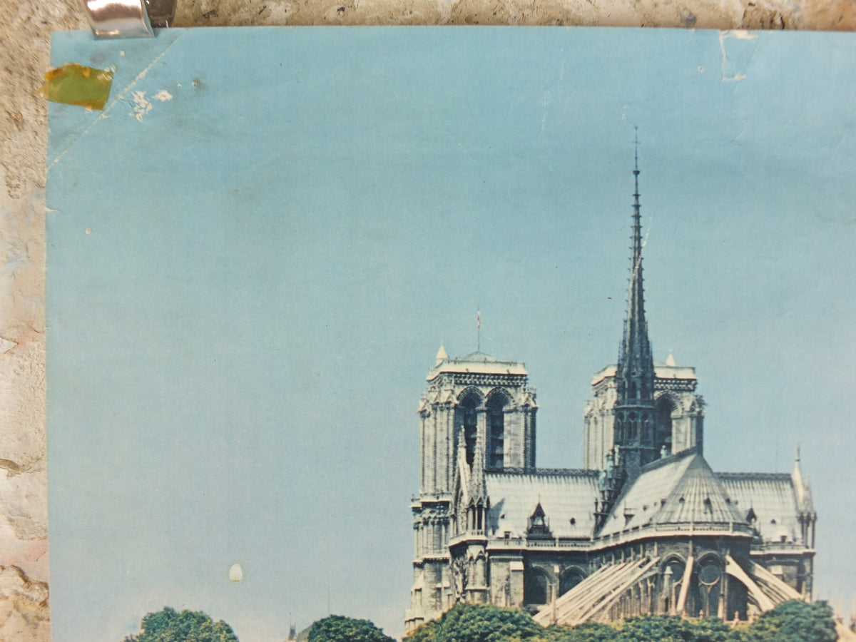 1960s Notre Dame Paris Poster, on the River Seine, France, travel wall art decor