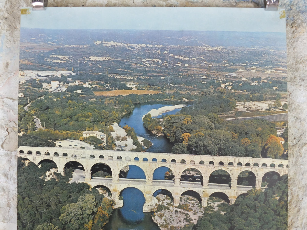1960s Pont du Gard Nimes Poster, Roman Aqueduct, France, travel wall art decor