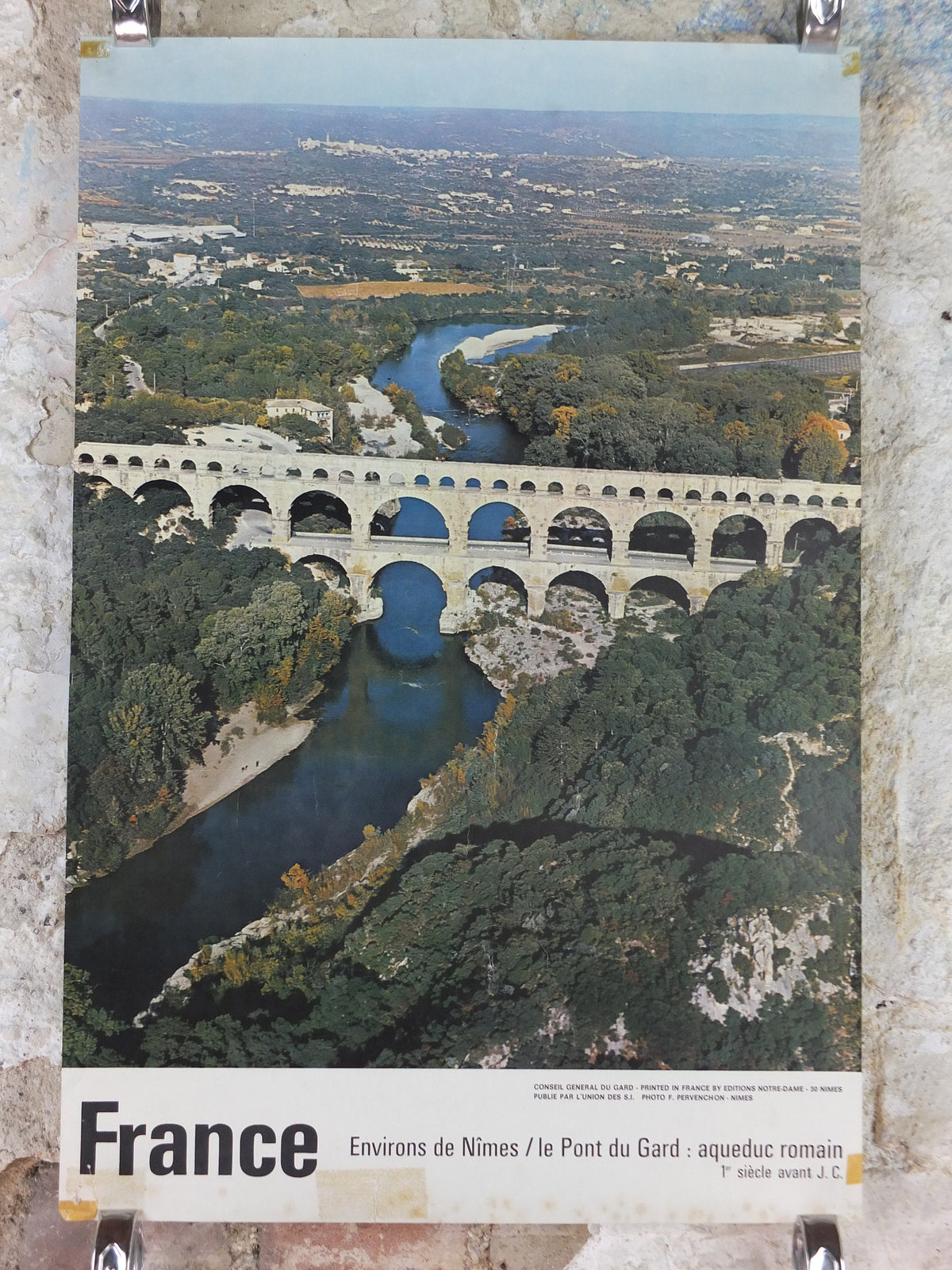 1960s Pont du Gard Nimes Paris Poster, Roman Aqueduct, France, travel wall art decor