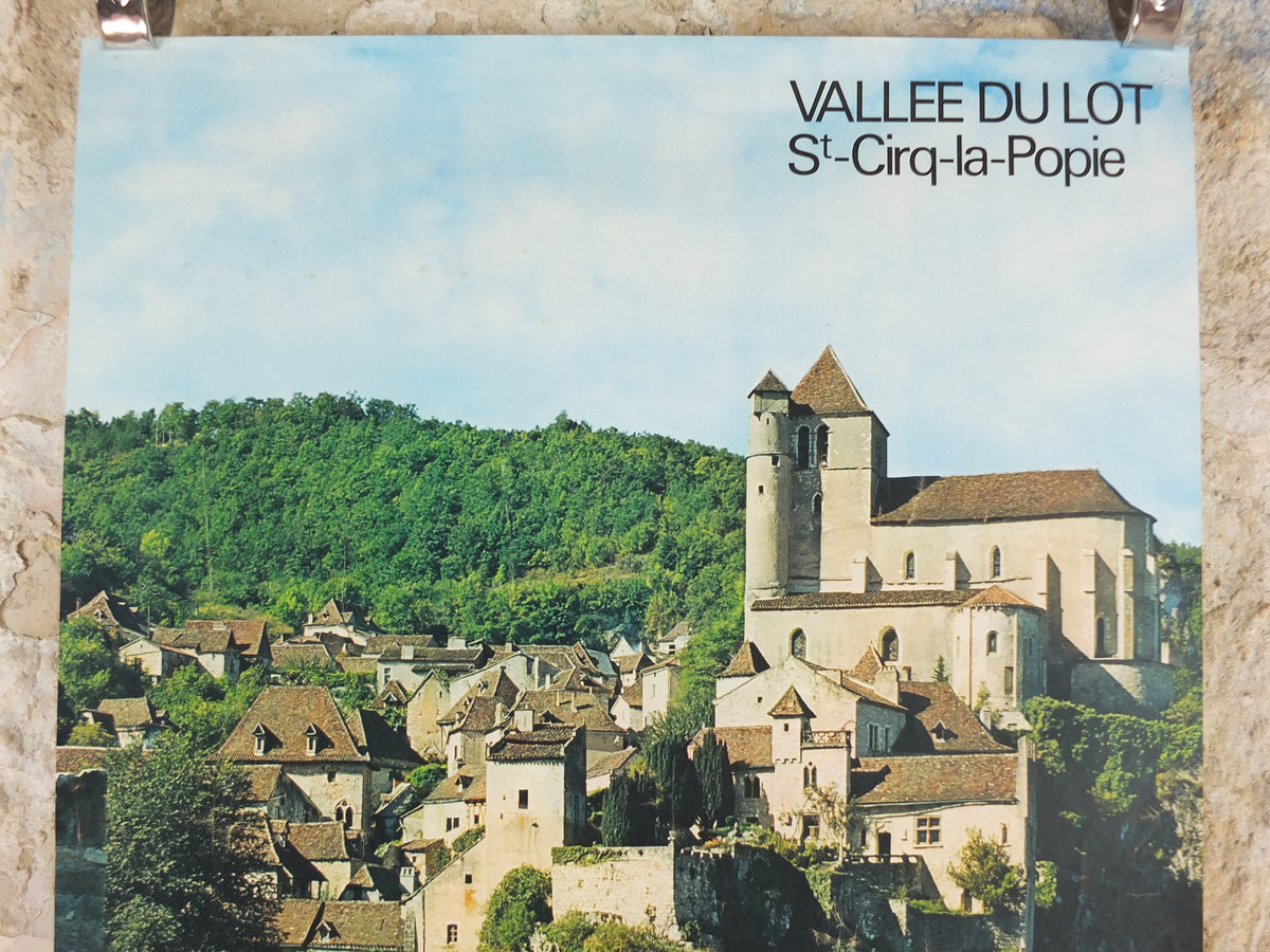 1960s Saint-Cirq-Lapopie Poster. Vallee du Lot, St Cirq la Popie, France, travel wall art decor