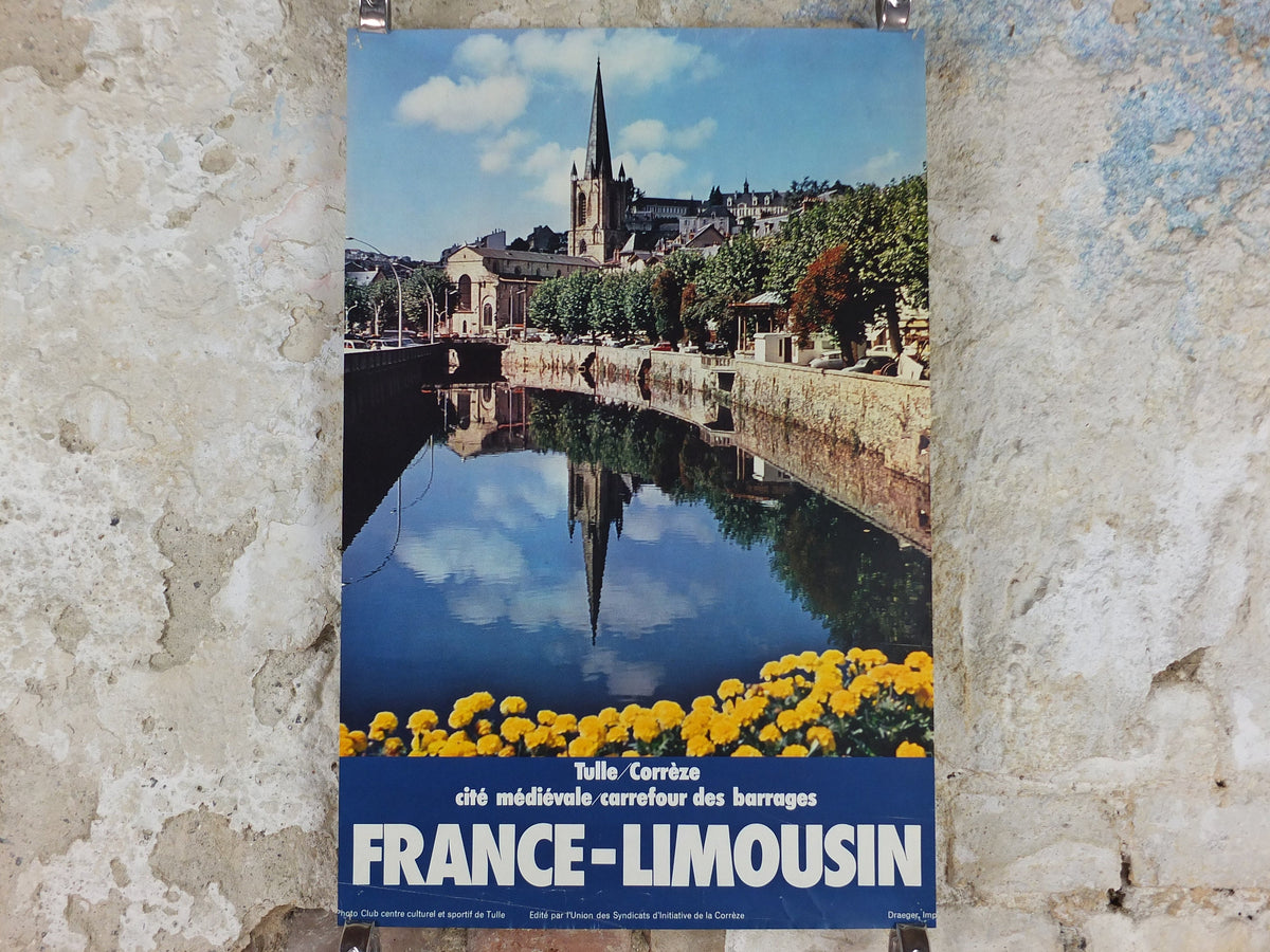 1960s Tulle Corrèze Poster, Limousin, France, Medieval City, travel wall art decor