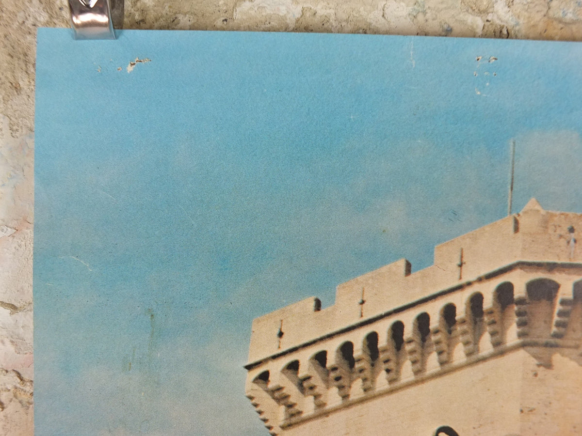 1960s Château de Beaucaire Nimes Poster, young lady in front of medieval castle, France, travel wall art decor