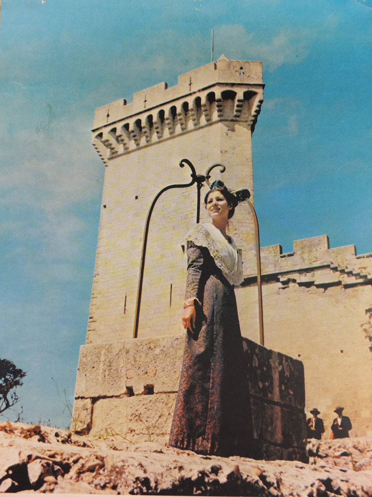 1960s Château de Beaucaire Nimes Poster, young lady in front of medieval castle, France, travel wall art decor