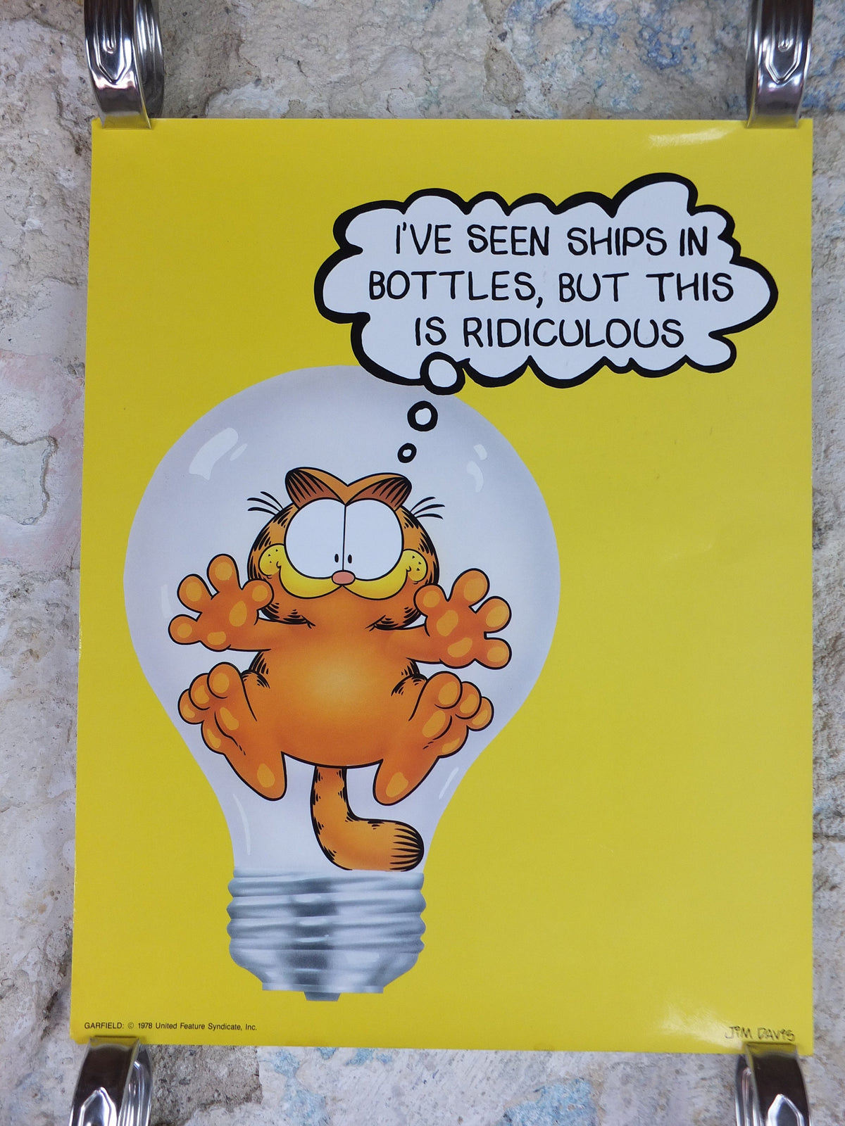 1978 Garfield Poster, Garfield in a lightbulb, by Jim Davis, colourful print wall art retro decor