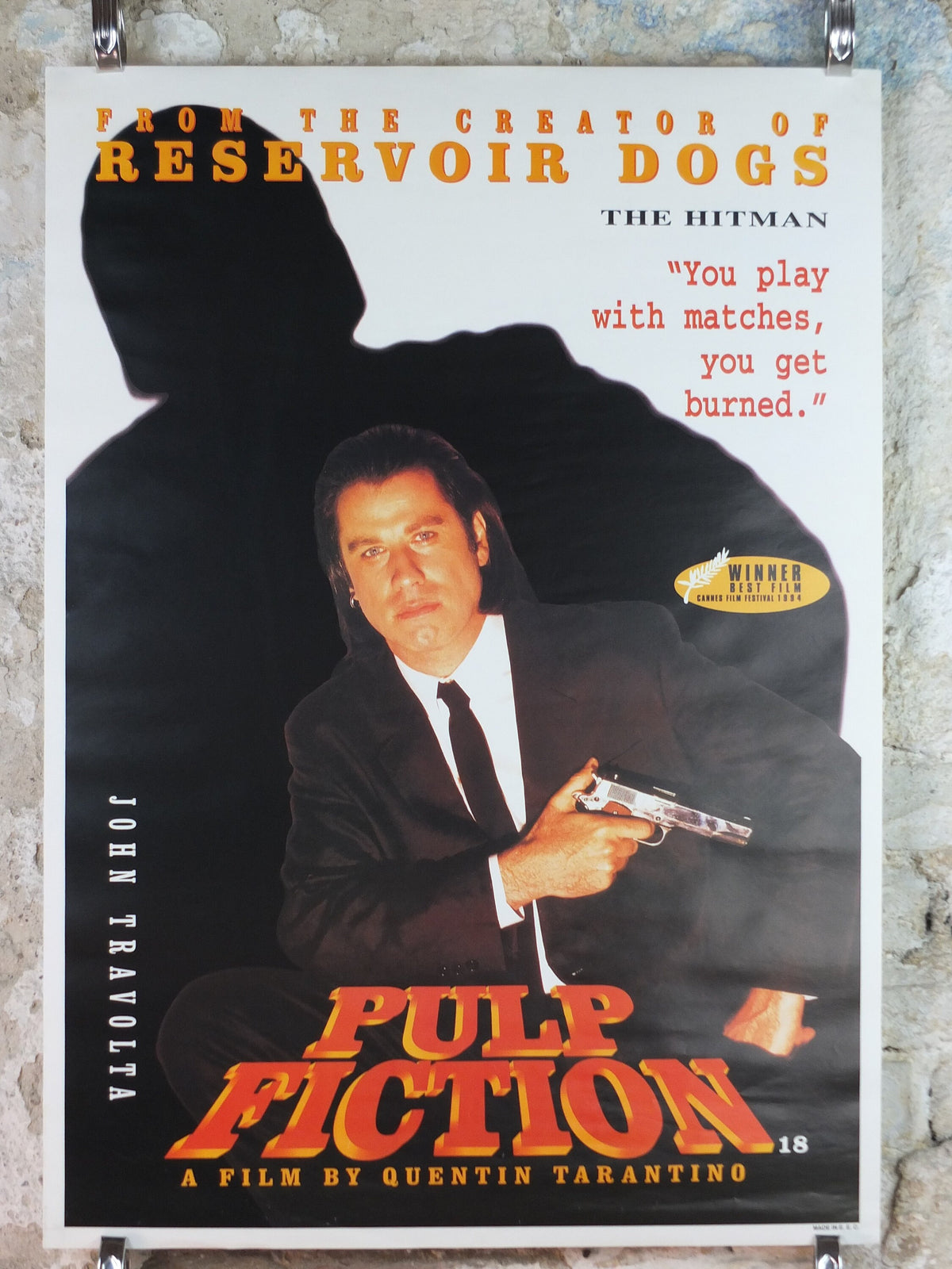 1994 Pulp Fiction Movie Poster, John Travolta, Vincent Vega, the Hitman, wall art cinema film memorabilia decor
