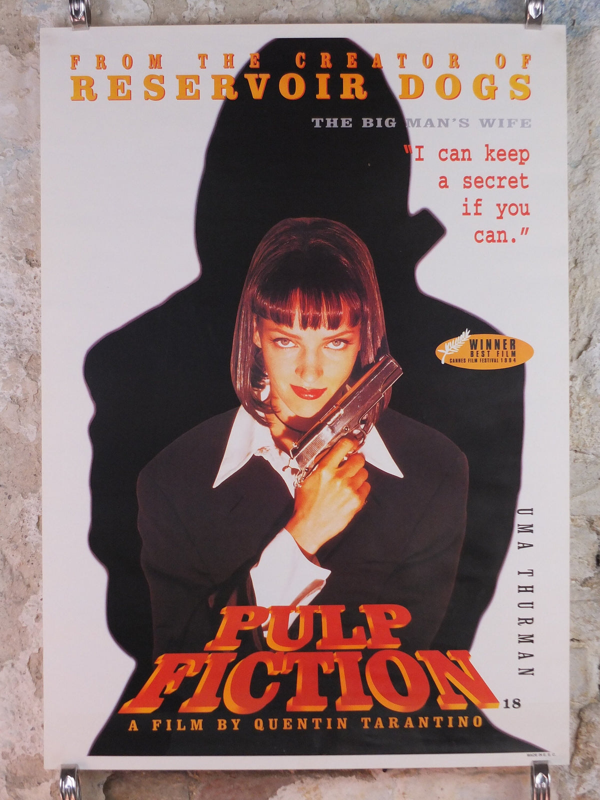 1994 Pulp Fiction Movie Poster, Uma Thurman as Mia Wallace the big man's wife, wall art cinema film memorabilia decor