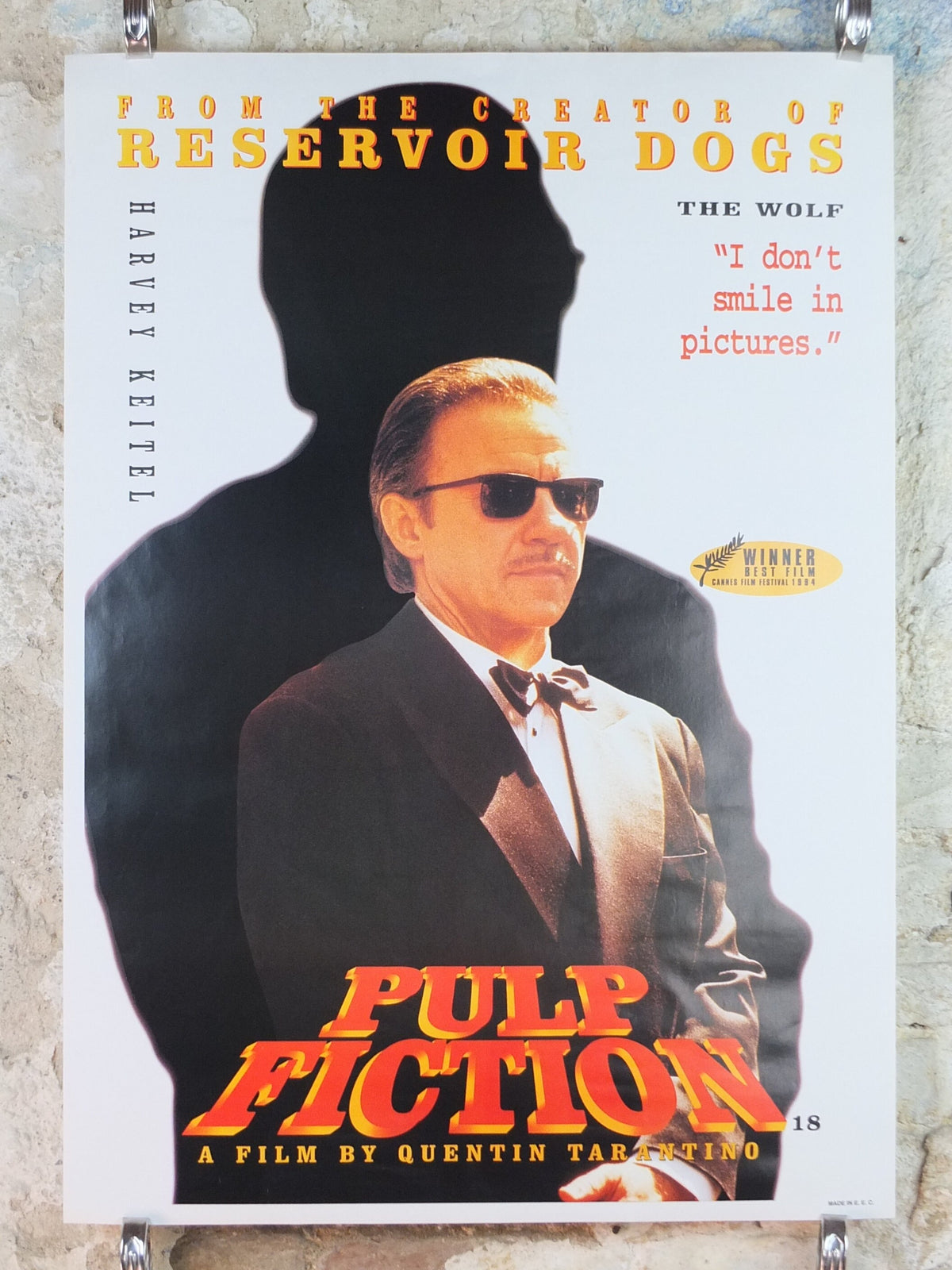 1994 Pulp Fiction Movie Poster, Harvey Keital as the Wolf, wall art cinema film memorabilia decor
