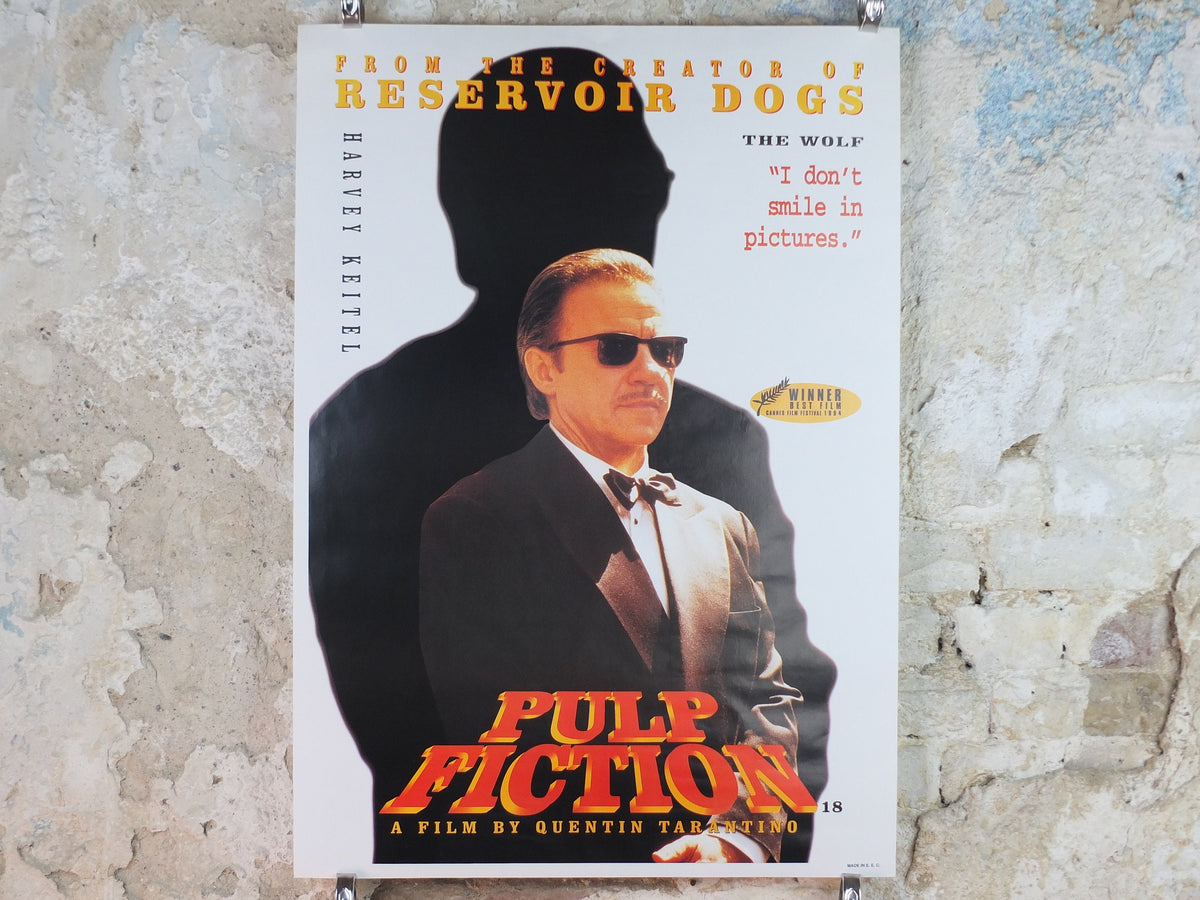 1994 Pulp Fiction Movie Poster, Harvey Keital as the Wolf, wall art cinema film memorabilia decor