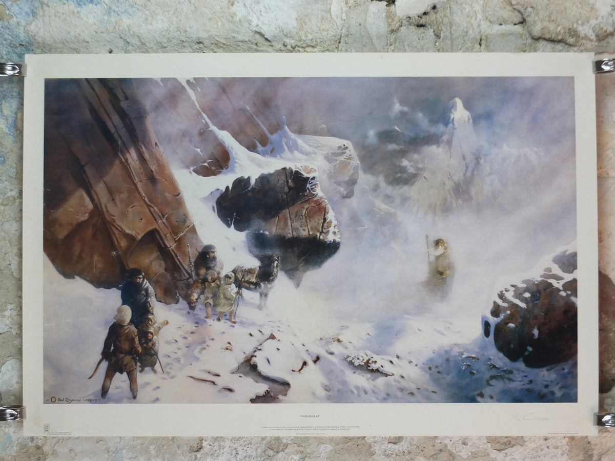 Signed 1982 Caradhras Poster, from the Tolkien Society, by Paul Raymond Gregory, Misty Mountains, Lord of the Rings, Moria, wall art decor