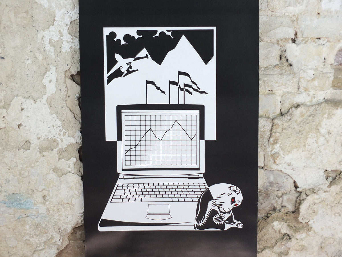 1999 Iain Banks Poster, The Business, "Break into Banks", double sided, narrow and monochrome, wall art retro decor