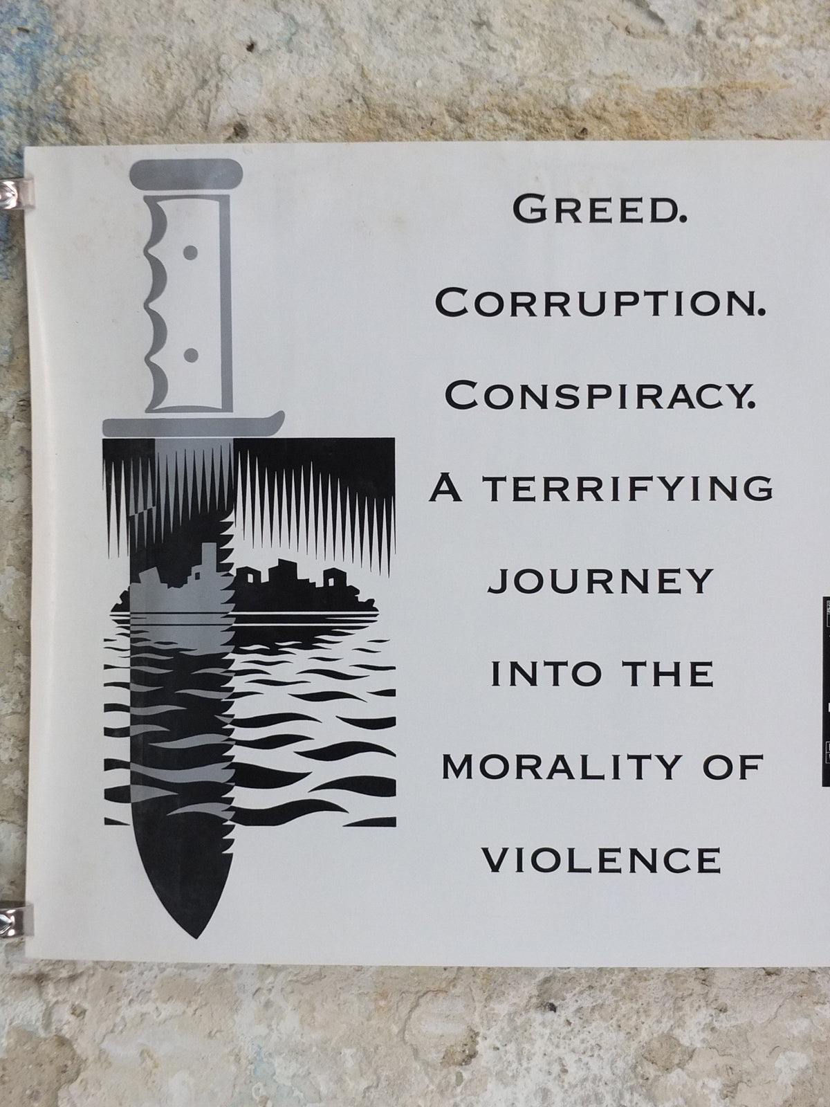 1993 Iain Banks Poster, Complicity, "Greed, corruption, conspiracy and the morality of violence". monochrome, wall art retro decor
