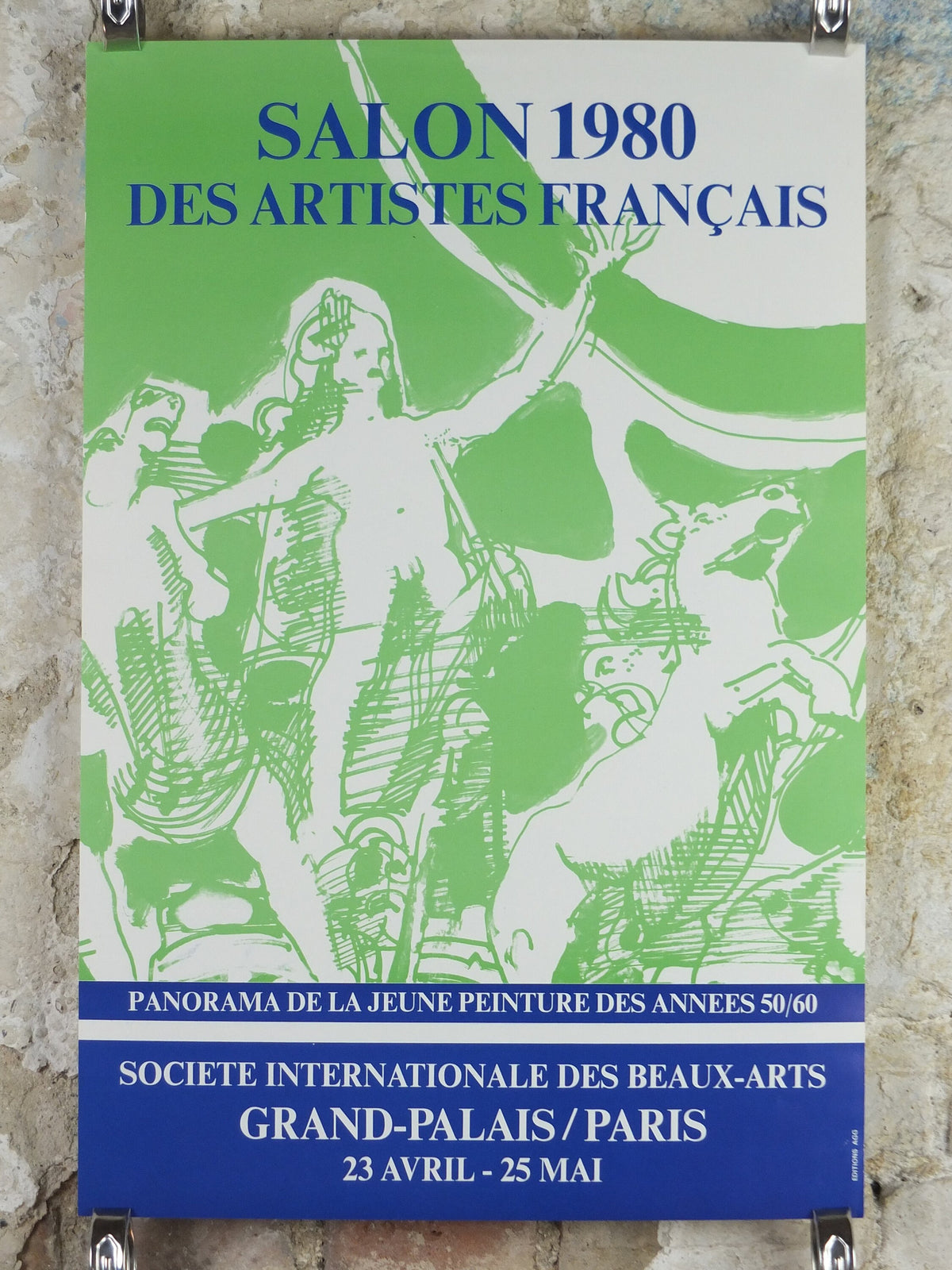 1980 French Artists Salon Poster, naive horse art at the Grand Palais, Paris, artist gallery exhibition, wall art decor
