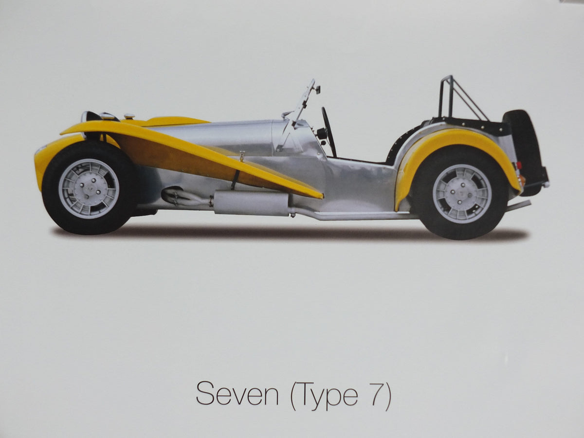 2000s Lotus Poster, showing sports cars Seven, Elite, Elan S1/2 hung in dealer showroom, Group Lotus sports, wall art decor