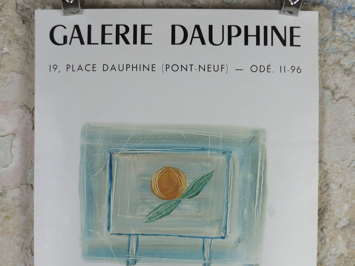 1959 Yves Lévêque Poster, naive art, fruit on a table, oils on paper, artist gallery exhibition, wall art decor