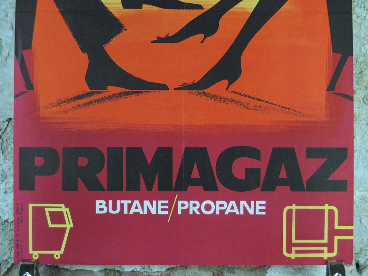 1950s Primagaz Poster, him & hers, original French gas heating advertising, home heating, industrial art, wall retro decor