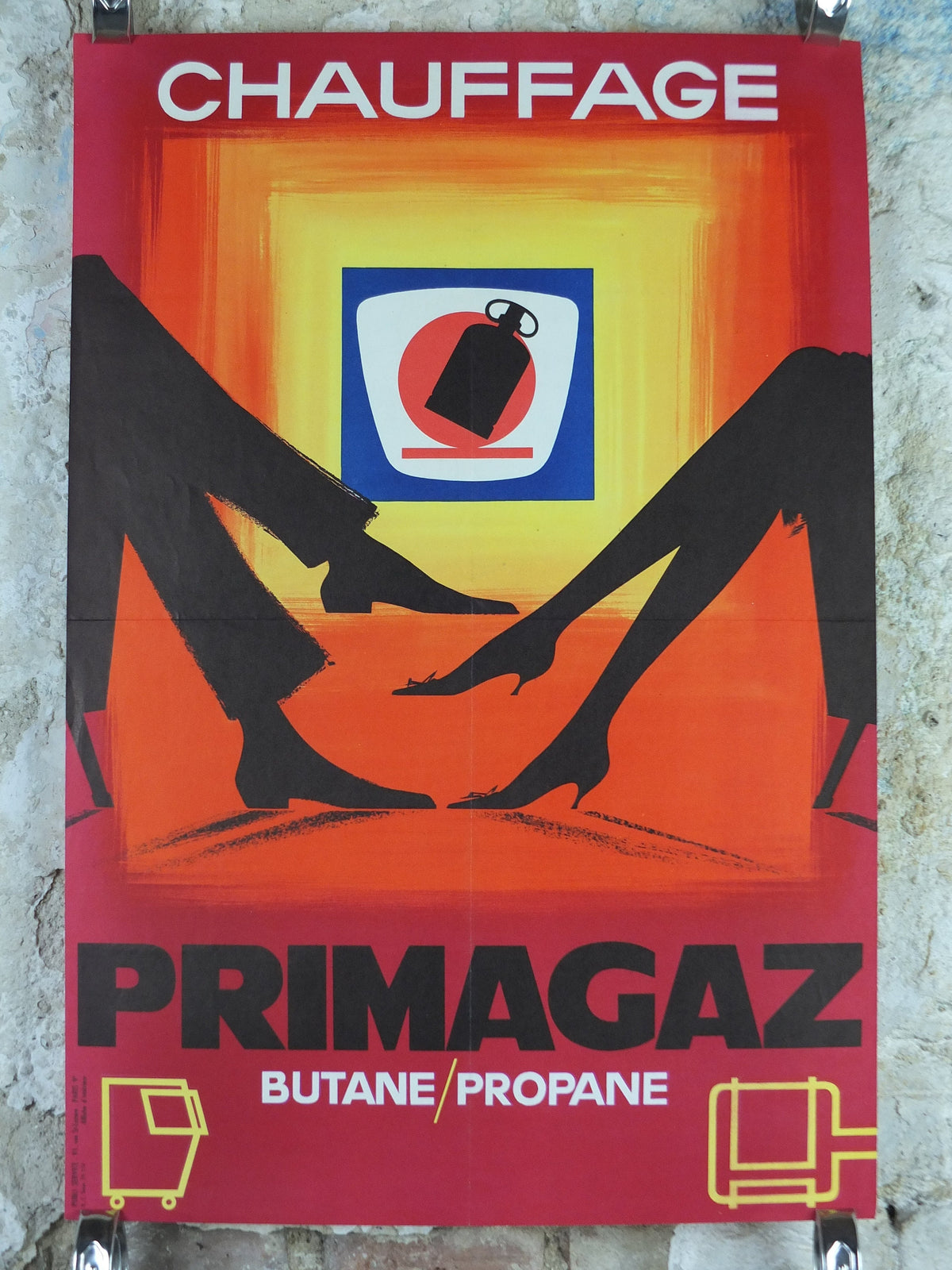 1950s Primagaz Poster, him & hers, original French gas heating advertising, home heating, industrial art, wall retro decor