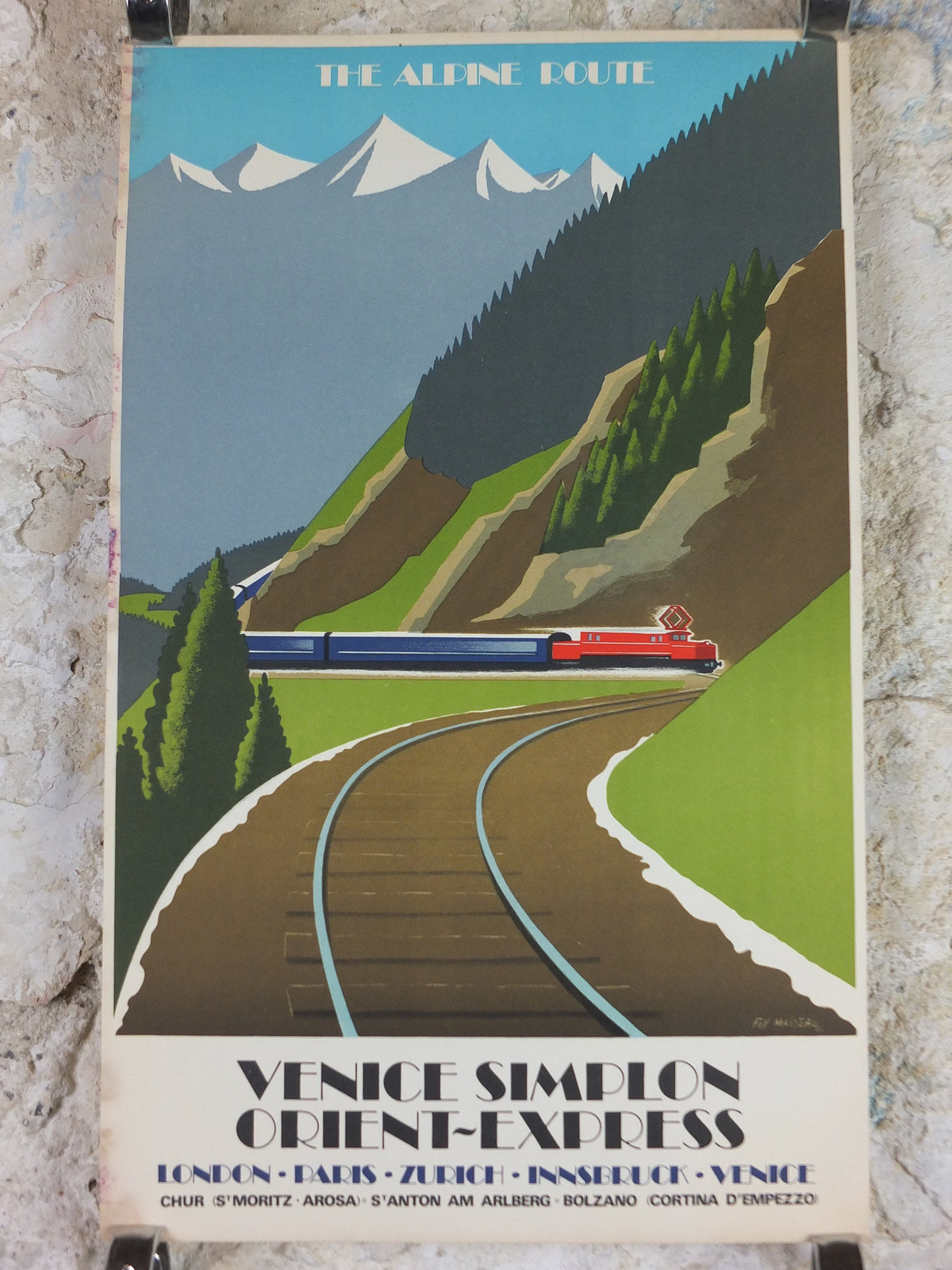 Original Venice Simplon Orient Express Poster, The Alpine Route by Fix Masseau, 1985 limited edition of 200, train, art deco, wall art decor