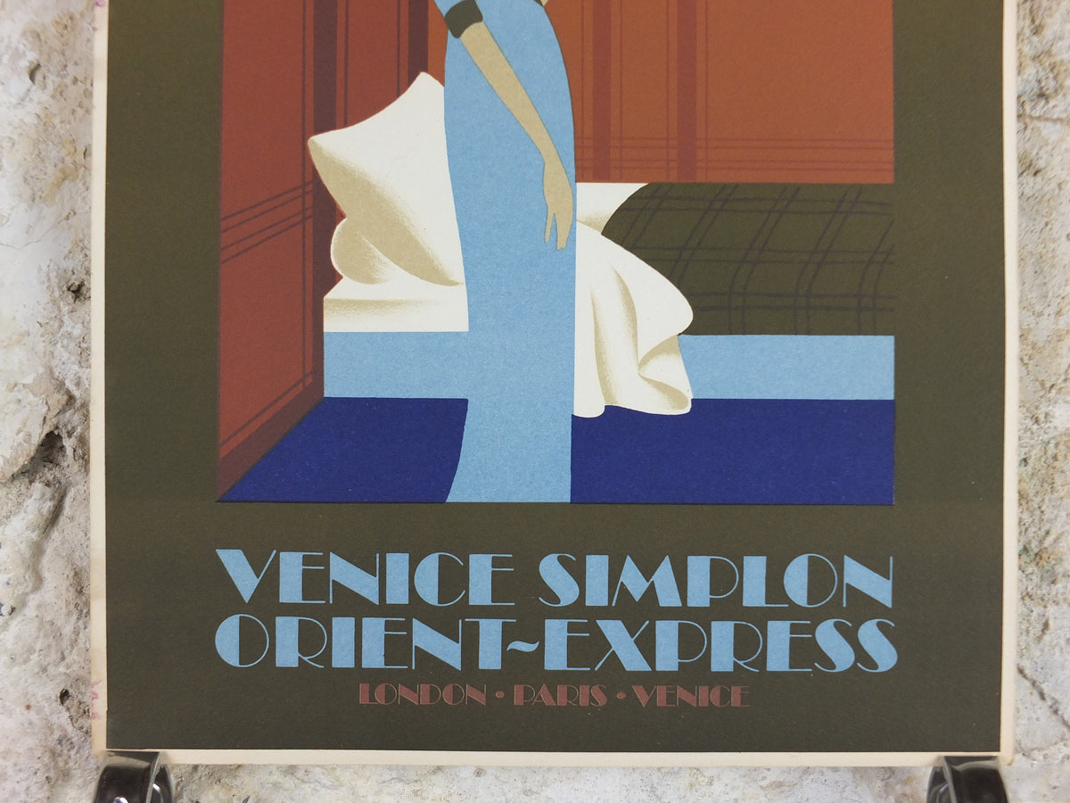 Original Venice Simplon Orient Express Poster, Lady in Sleeping Car Fix Masseau, 1985 limited edition of 200, train art deco, wall art decor